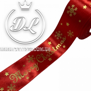 Атлас 4 см "Merry Christmas СНІЖИНКА", червоний