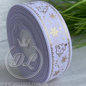 Репс 2.5 см ялинка зі сніжинками, на білому