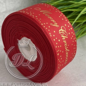 Репс 4 см Merry Christmas із зірочками, на червоному
