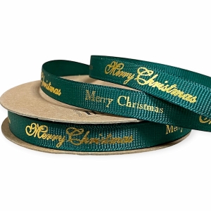 Репс  новорічний 1 см , Merry Christmas  на зеленому (D30368-049)