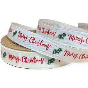 Репс  новорічний 1.5 см , Merry Christmas на молочному  (D30351-008)