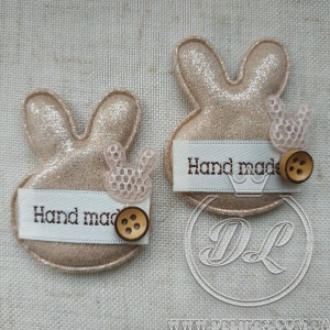 Аплікація "Зайчик Hand made", кавовий (рожевий міні зайчик) -20 шт.