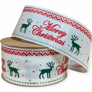 Репс  новорічний 4 см , Merry Christmas  зелені оленята (D30356-008)