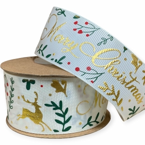 Репс  новорічний 4 см , Merry Christmas  золоті оленята (D30366-008)