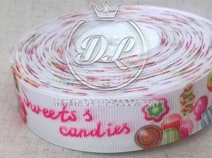 Репс 2.5 см, Sweetss candies на білому NEW