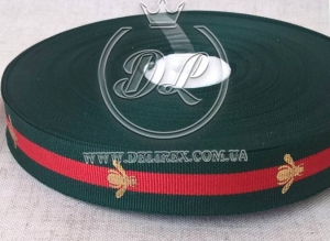 Стрічка Gucci з бджолою 2.3 см, червоно-зелена