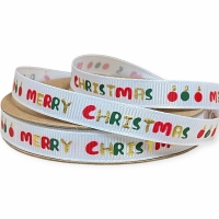 Репс новорічний 1 см , Merry Christmas  кольорова (D30367-001)