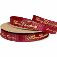 Репс  новорічний 1 см , Merry Christmas на темно-червоному  (D30368-037)