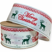Репс  новорічний 4 см , Merry Christmas  зелені оленята (D30356-008)